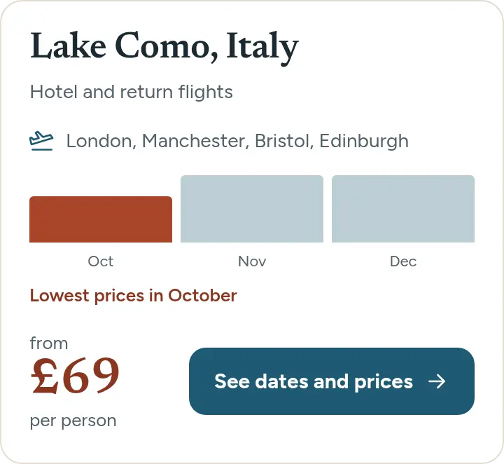 The offer card layout with a small bar chart of each month's lowest price